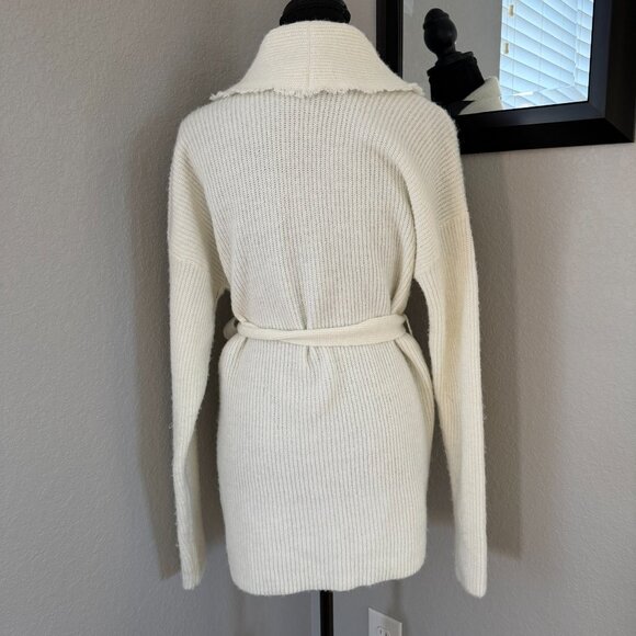 FRYE Salt Breeze Cream Fringe Tie-Waist Cardigan Sweater Medium - Picture 4 of 12